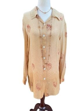 Katherine Kelly Collections ~ Size 12 ~ 100% Silk ~ Brown/Gold ~ Floral ~ Blouse